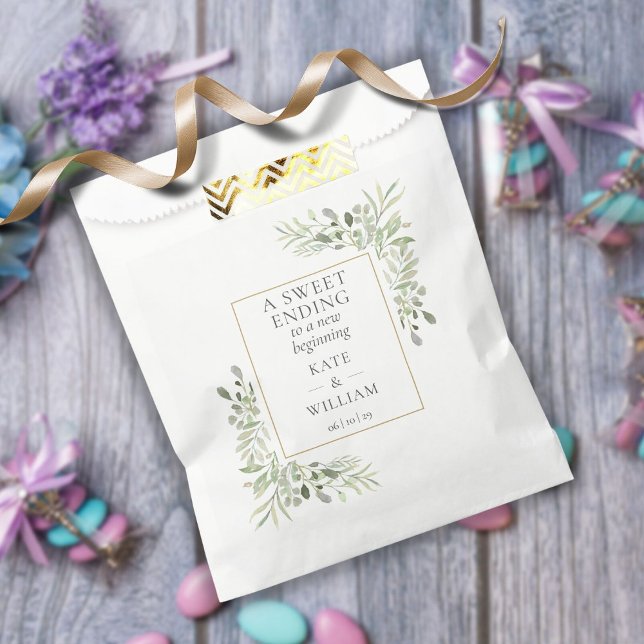 Sachets En Papier Verdure Douce Fin Nouveau Début Mariage (Greenery Sweet Ending New Beginning Wedding Favor Bag)