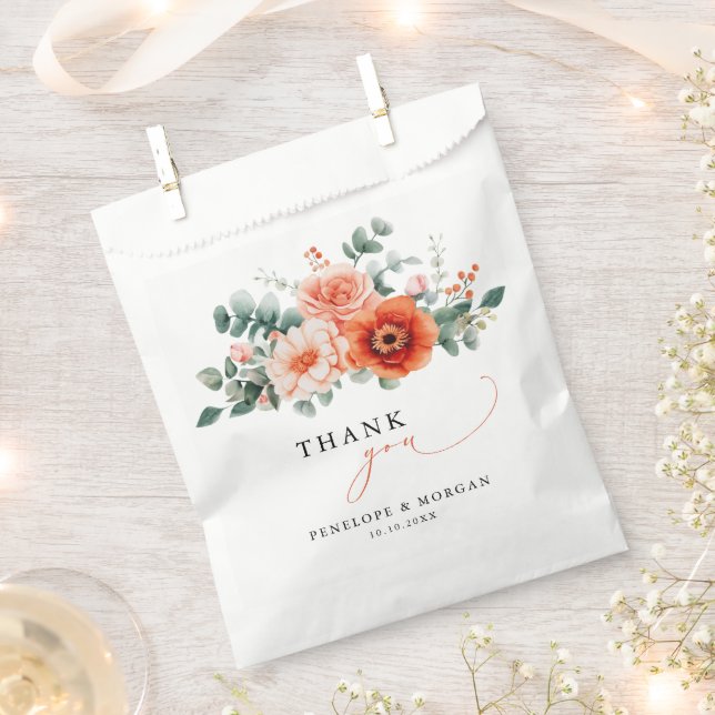 Sachets En Papier Verona Sunset Bright Orange Moderne Mariage Floral (Coupé)