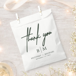 Sachets En Papier Vert de la forêt Mariage de Merci minimal
