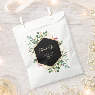 Sachets En Papier Vert doré sur noir Mariage de Noël