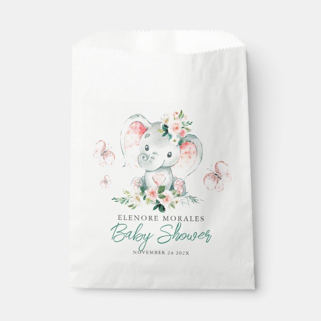 Sachets En Papier Vert rose mignon Baby shower de cadre d'éléphant F (Devant)