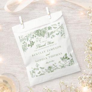 Sachets En Papier Vert Toile De Jouy Vintage Fleurs Mariage Dessert