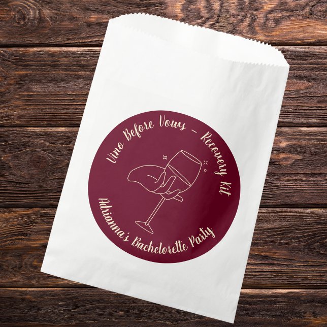Sachets En Papier Vino Avant Vows Kit de récupération Bachelorette (vino before vows recovery kit bachelorette recovery kit burgundy and golden wine glass elegant)