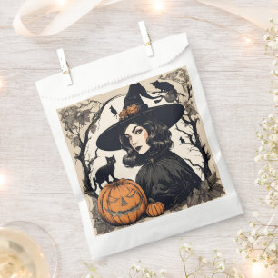 Sachets En Papier Vintage jolie sorcière d'Halloween avec chats noir