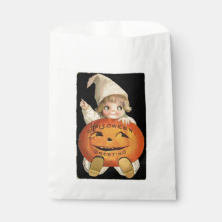 Sachets En Papier Vintage petite fille avec grand Citrouille Hallowe