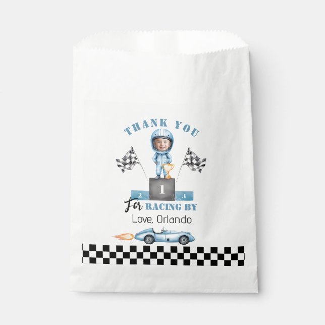 Sachets En Papier Voiture de course bleue Boy Racer Photo Anniversai (Devant)