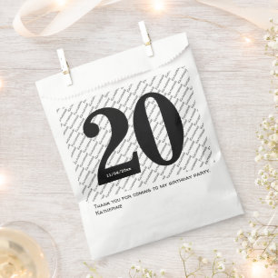 Sachets En Papier Votre nom Motif Bold Black Age 20 Numéro Date