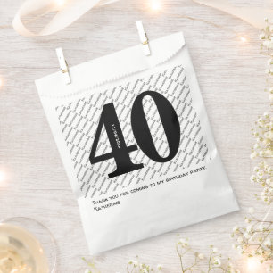 Sachets En Papier Votre nom Motif Bold Black Age 40 Numéro Date