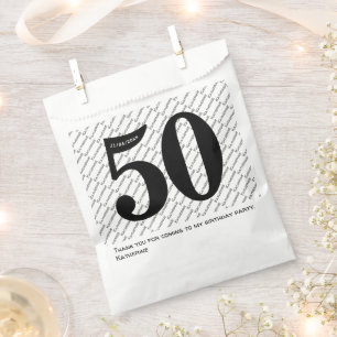 Sachets En Papier Votre nom Motif Bold Black Age 50 Numéro Date