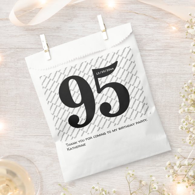 Sachets En Papier Votre nom Motif Bold Black Age 95 Numéro Date (Coupé)