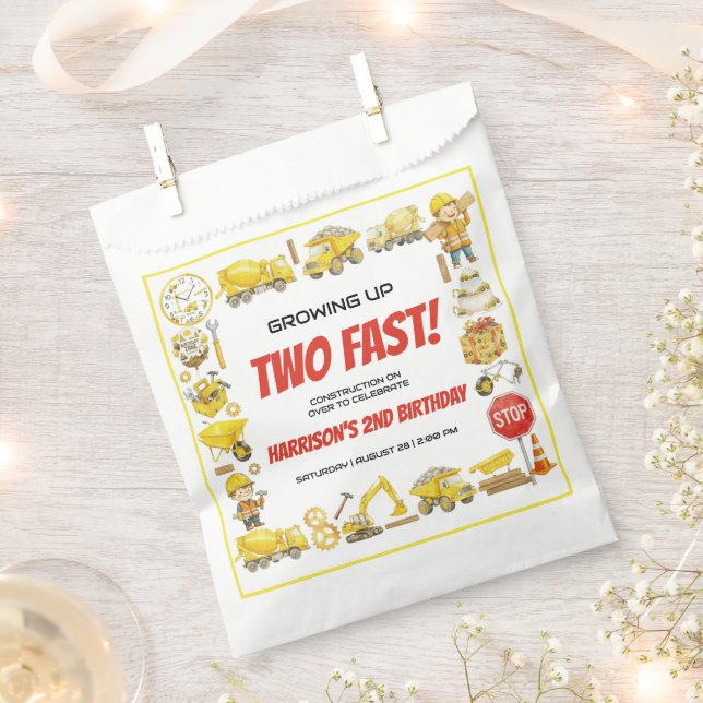 Sachets En Papier Watercolor Construction 2nd Birthday Party  (Coupé)