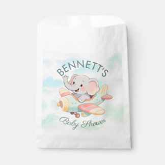 Sachets En Papier Watercolor Elephant Airplane Baby Shower Favor Bag