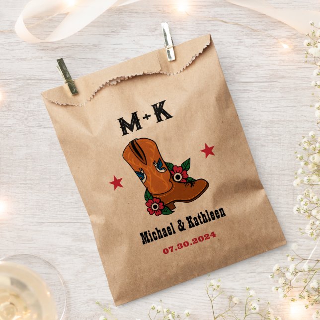 Sachets En Papier Western Floral Cowboy Boot Boho Mariage campagnard (Coupé)