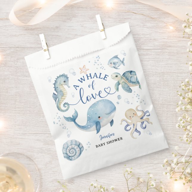 Sachets En Papier Whale Baby Shower Boy Blue Ocean (Coupé)