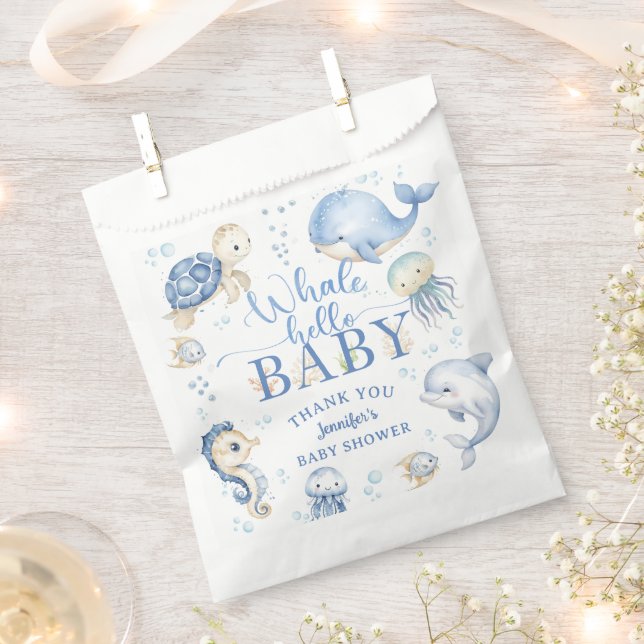 Sachets En Papier Whale Hello Baby Shower Boy Blue Ocean (Coupé)