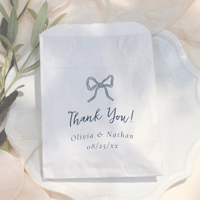 Sachets En Papier Whimsical Bow Retro Blue Simple Wedding Thank You (Créateur téléchargé)