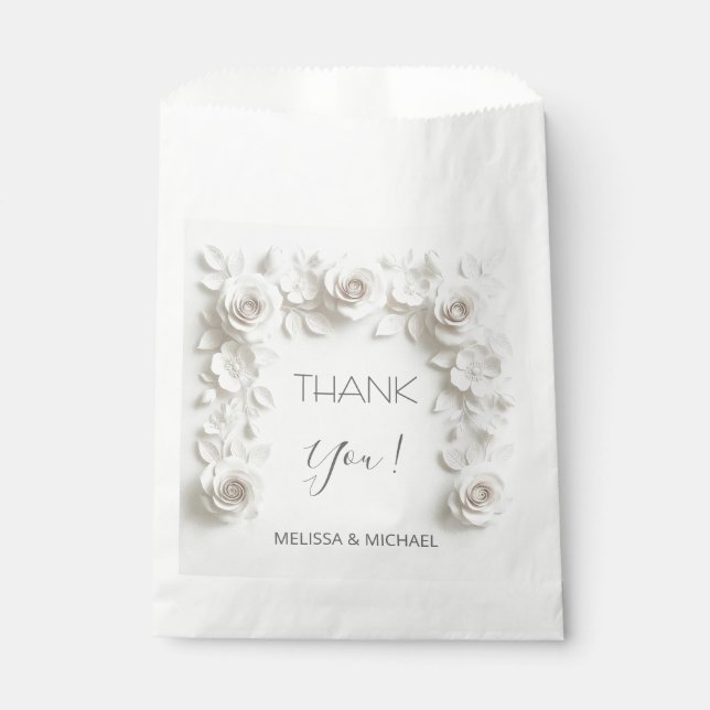 Sachets En Papier White 3D Roses Wedding Thank You (Devant)