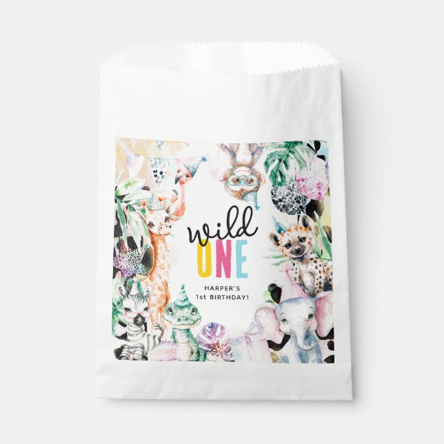 Sachets En Papier Wild One Safari Animaux 1er anniversaire (Devant)