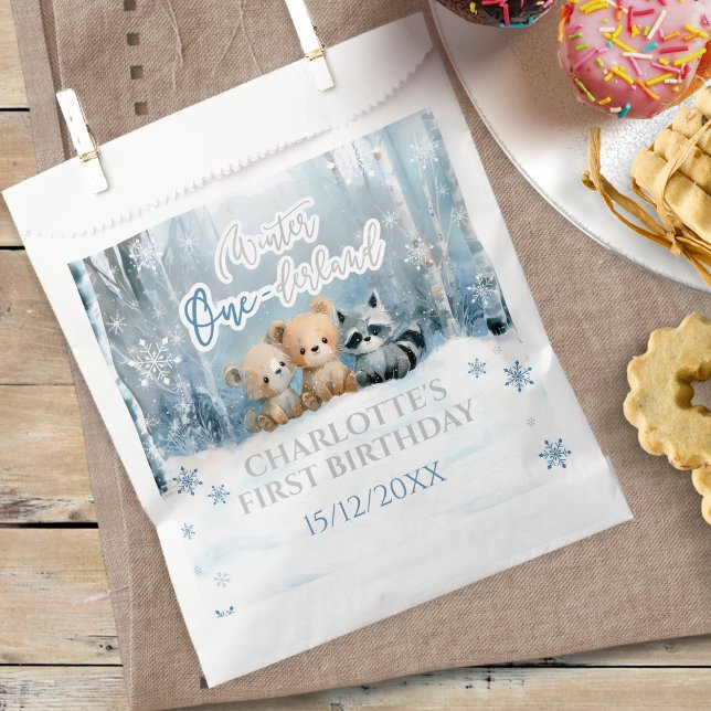 Sachets En Papier Winter Onederland Bear Blue First Birthday Party (Créateur téléchargé)