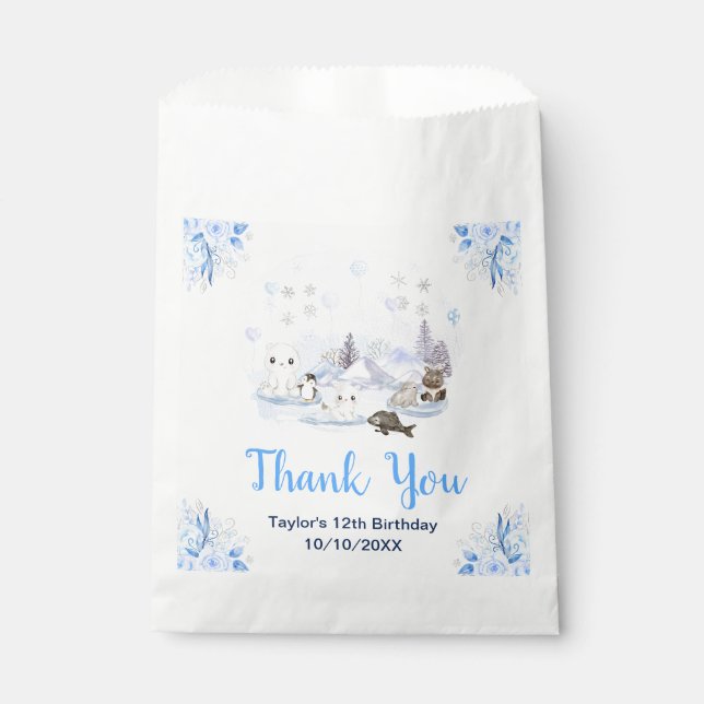 Sachets En Papier Winter Wonderland Animals Birthday Party Thank You (Devant)