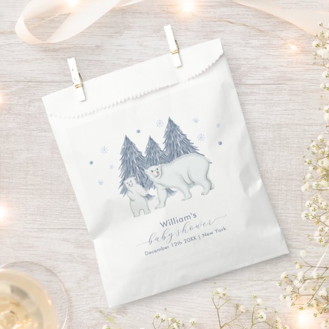 Sachets En Papier Winter Woodland Forest Polar Bear Baby Shower  (Coupé)