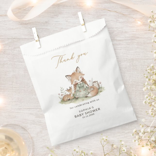 Sachets En Papier Woodland Fox Girl Baby Shower Favor Bag (Coupé)