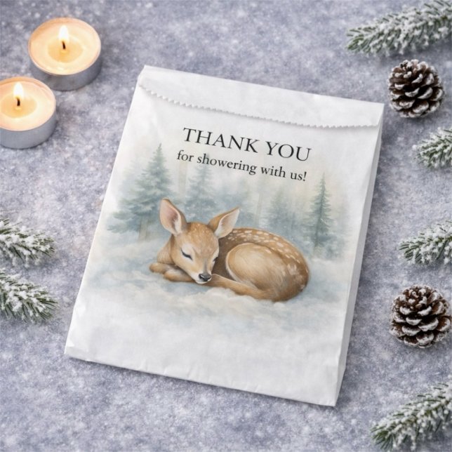 Sachets En Papier Woodland Sleeping Baby Deer Winter Baby Shower (Woodland Sleeping Baby Deer Winter Baby Shower Favor Bag)