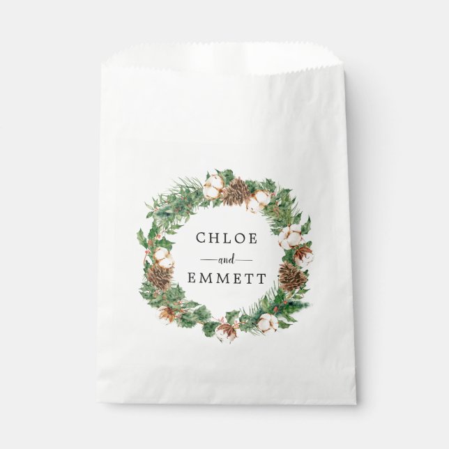 Sachets En Papier Wreath botanique d'hiver rustique Mariage personna (Devant)