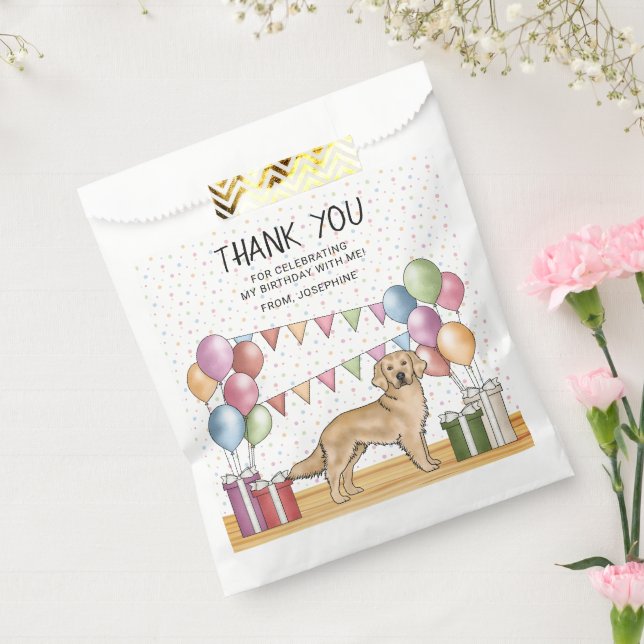 Sachets En Papier Yellow Golden Retriever Pastel Anniversaire Merci (Scellé)