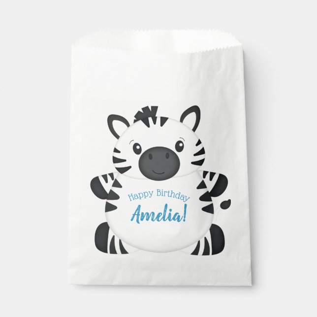 Sachets En Papier Zebra Birthday Party Blue (Devant)