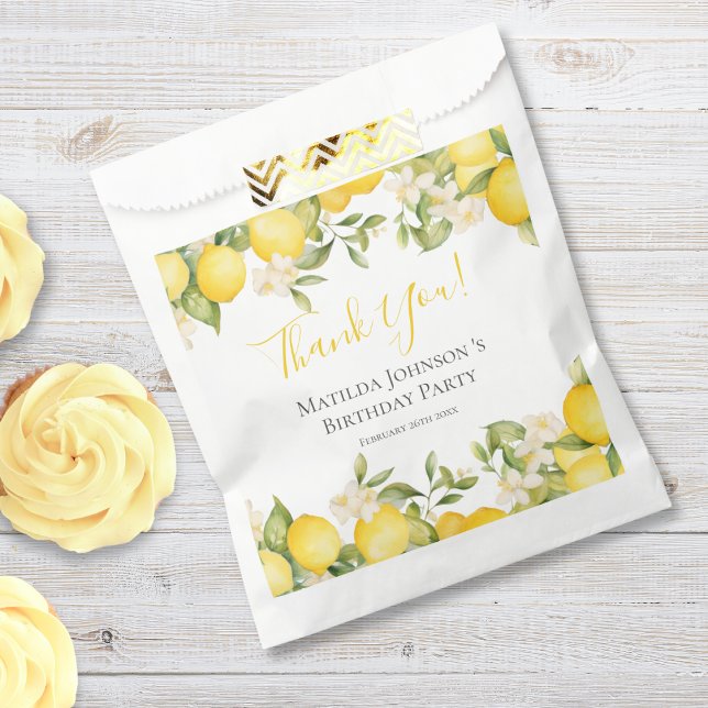 Sachets En Papier Zesty Lemons Fun Jaune fête d'anniversaire (Mockup View)