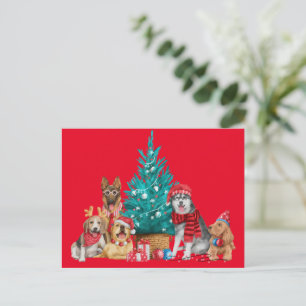 Sacoche de Noël de chiens sous l'arbre carte posta