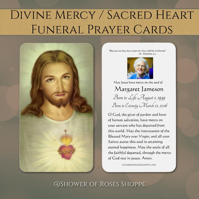 Sacré Coeur Jésus catholique Funérailles Carte Sai (Divine Mercy/Sacred Heart Funeral Memorial Prayer Cards - Easy to personalize)