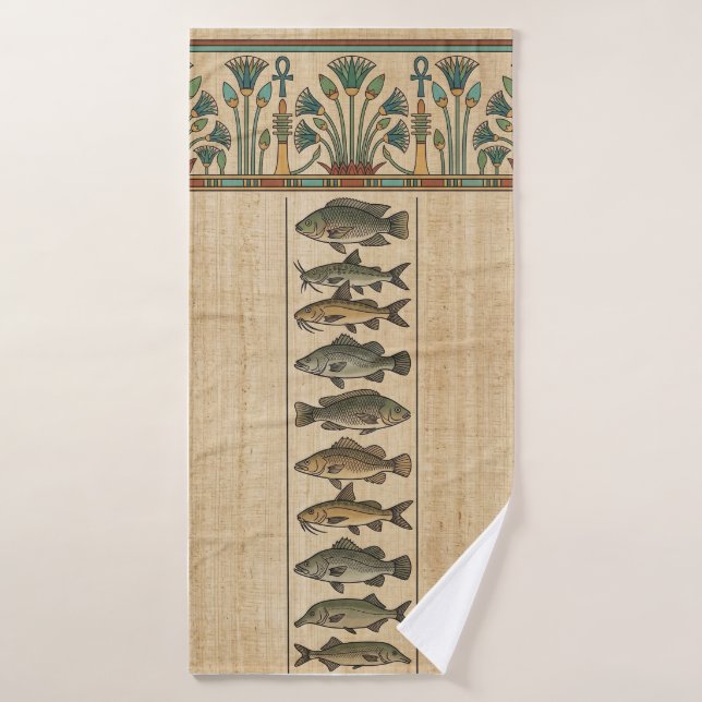 Sacred Nile Fish & Lotus Ancient Egyptian (Serviette de bain)