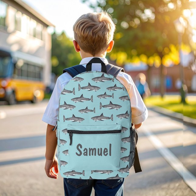 Sacs à dos personnalisés requins bleus océan (Cute Sharks Pattern Personalized backpack.)