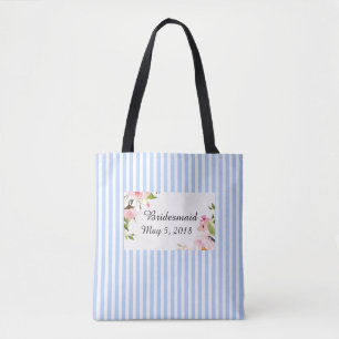 Sacs à rayures blanches bleu Bridesmaid avec date