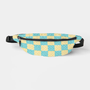 Sacs Banane à damiers Amour en Turquoise, Jaune et Blanc