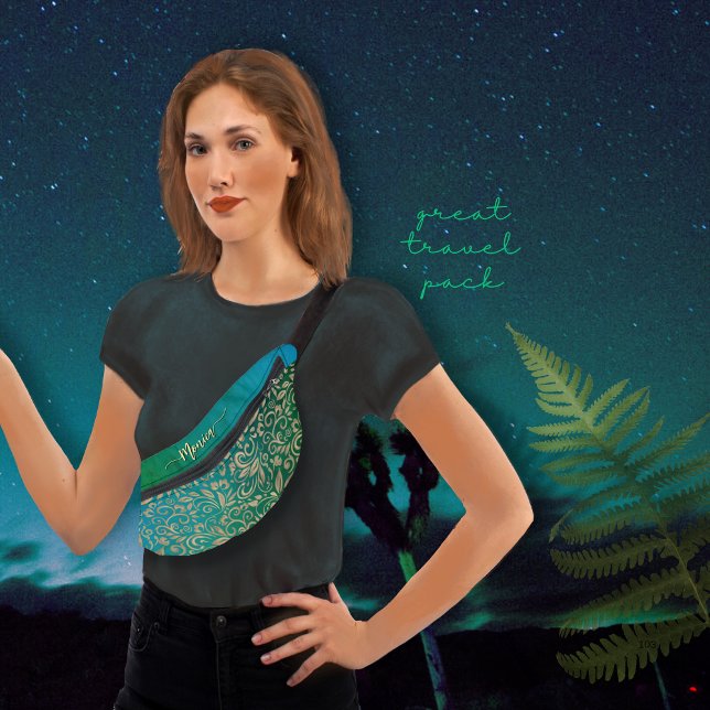 Sacs Banane Aqua Blue Green Ombre motif floral (Aqua Blue Green Ombre Floral Pattern Fanny Pack)