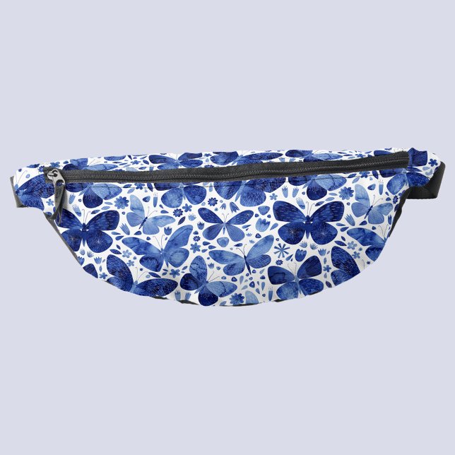 Sacs Banane Aquarelle bleu papillon (Blue and white butterfly watercolor pattern fanny pack)