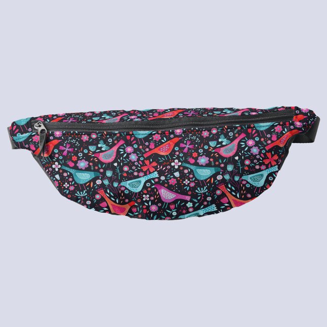 Sacs Banane Aquarelle d'oiseaux et de fleurs (Bird and flower watercolor dark fanny pack)