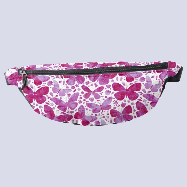 Sacs Banane Aquarelle rose papillon (Pink butterfly watercolor pattern fanny pack)