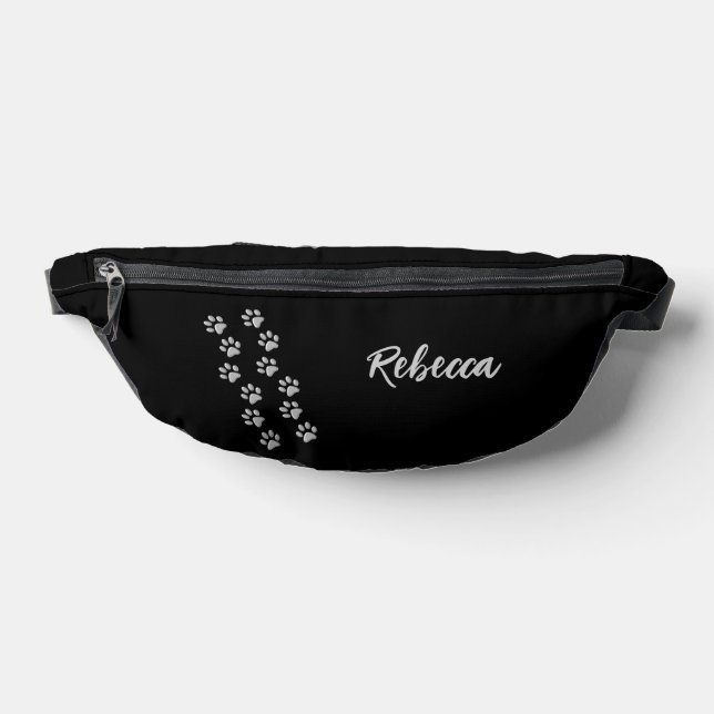 Sacs Banane Arrière - plan noir Silver Dog Paws Motif d'impres (Poser)