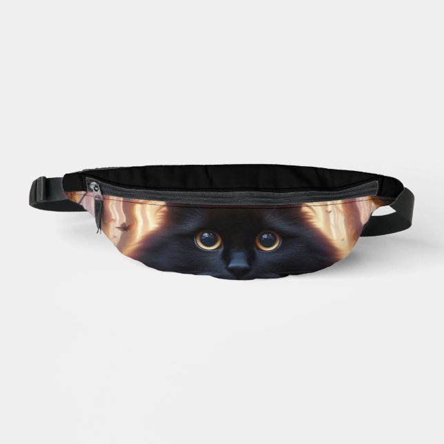 Sacs Banane Belle Fluffy Chat Noir avec yeux or (Recto)