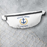 Sacs Banane Bienvenue à bord Nom du bateau Ancre Gold Laurel S<br><div class="desc">Paquets de nourrice personnalisés avec une ancre nautique conçue sur mesure, des feuilles de laurier de style or et une étoile d'or avec "Welcome Aboard" et votre nom ou nom de bateau. Cette conception est en bleu marine et or couleurs sur le blanc ou modifier la conception et facilement changer...</div>
