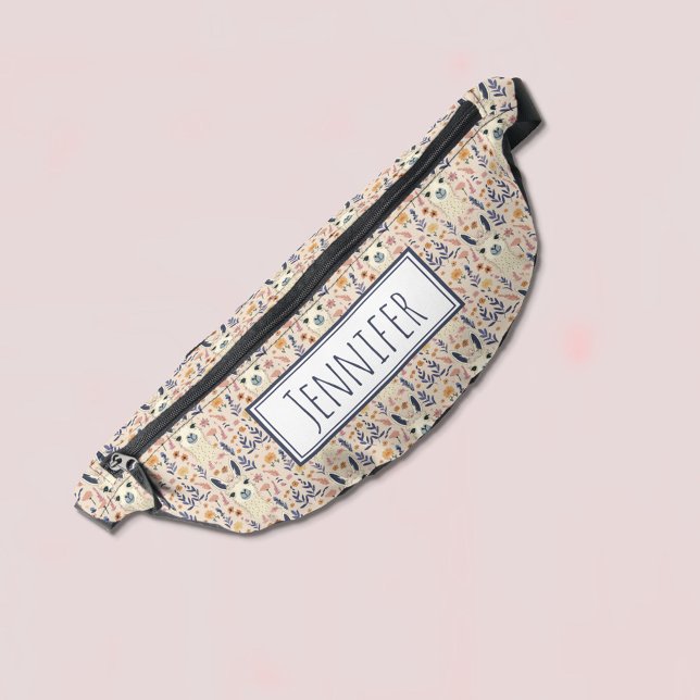 Sacs Banane Boho Llama sur un motif floral nom (Créateur téléchargé)