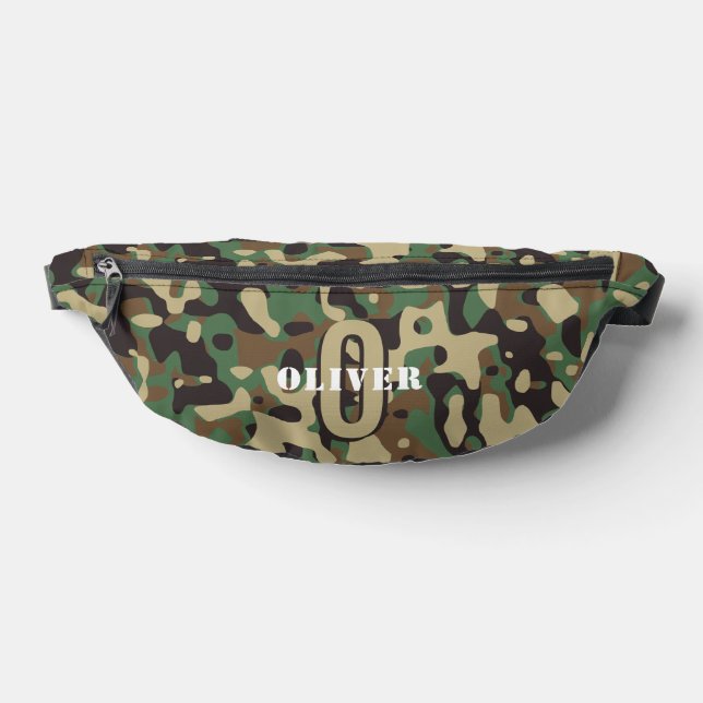Sacs Banane Camo camouflage vert Brown beige Nom du monogramme (Poser)