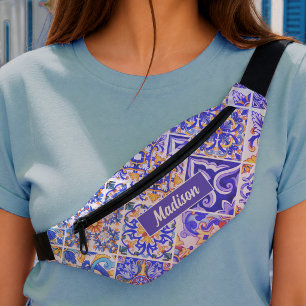 Sacs Banane Carreaux bleus violets siciliens méditerranéens me