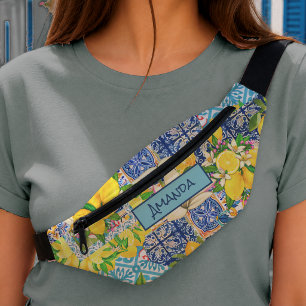 Sacs Banane Carreaux floraux de citrouille siciliens turquoise