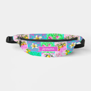 Sacs Banane Carrelages floraux de collage d'agrumes rose chic