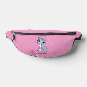 Sacs Banane Chat bleu mignon sur nom personnalisé rose